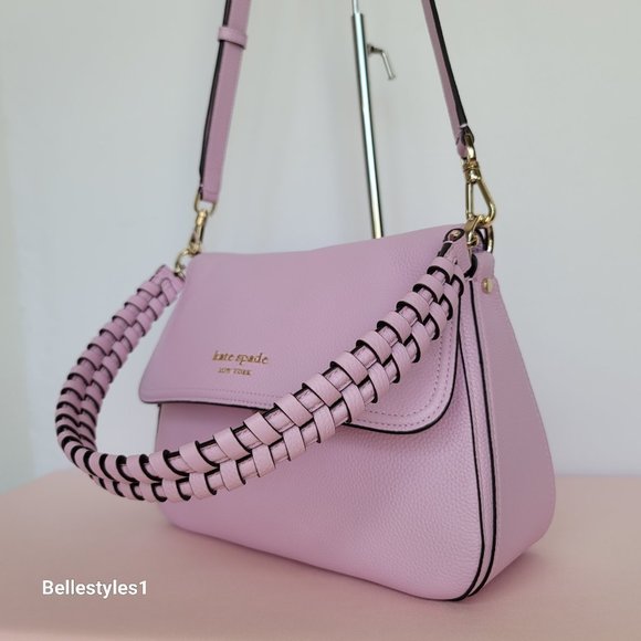 KATE SPADE Hudson Pebbled Leather Medium Flap Convertible Shoulder Bag-Lav Fst ⭐ - Picture 3 of 16